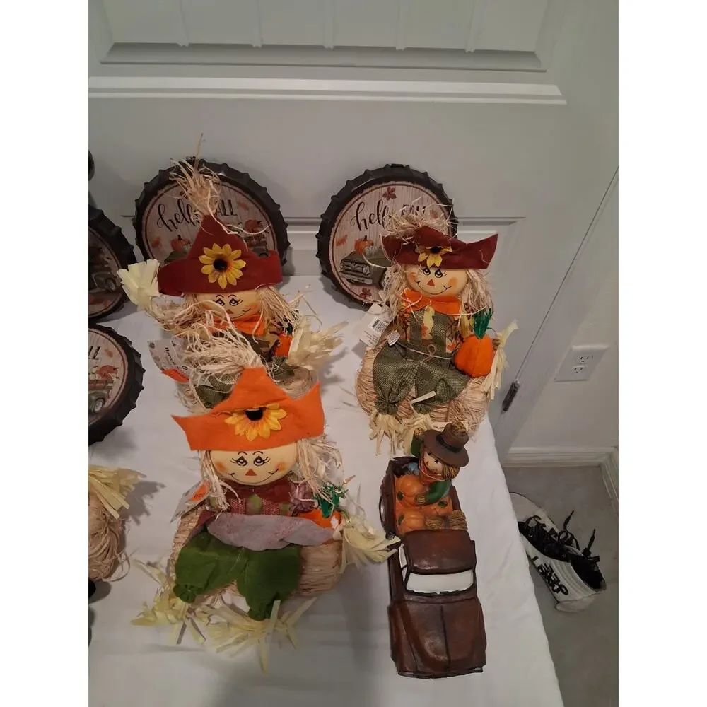 Huge 16pc Fall Autumn Decor Lot Scarecrow Truck Tractor Bottle Cap Signs Publix
